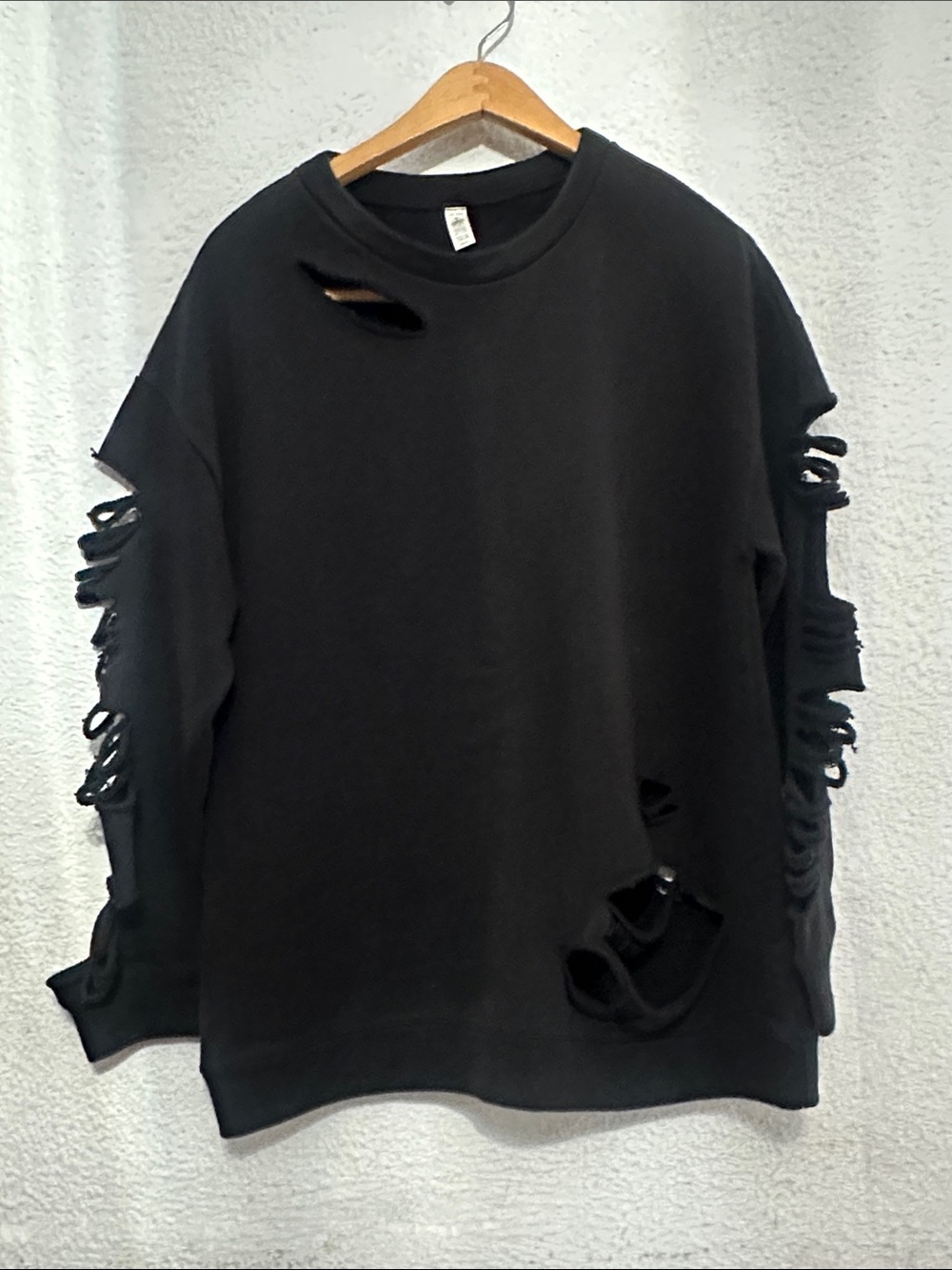 ALO Yoga Black Distressed Crewneck Sweatshirt